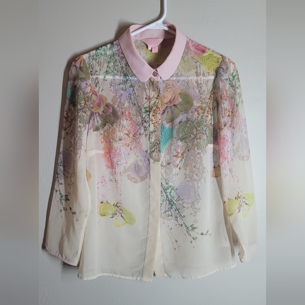 Ted Baker Floral Sheer Blouse - Pink and Cream